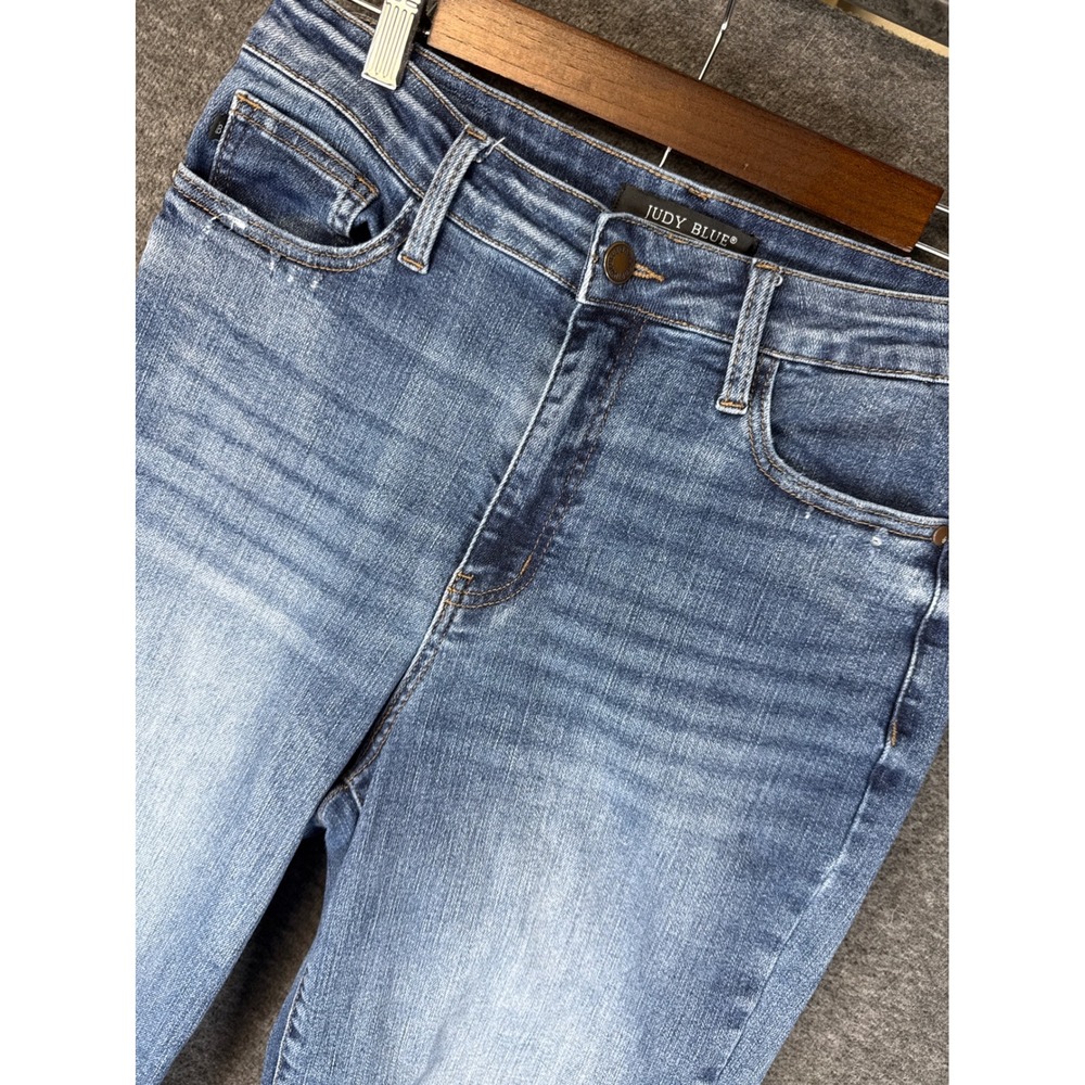 Judy Blue LA Womens 9 29 Cropped Wide Leg Jeans Distressed Frayed Hem Blue Denim